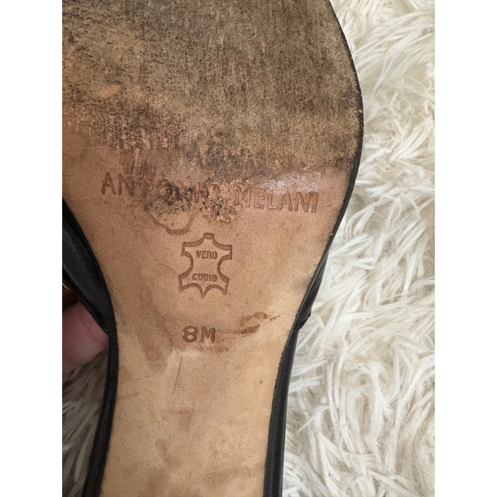 Antonio Melani Black Leather Mules Heels Pointed‎ Toe Tie Detail Size 8M - Image 9