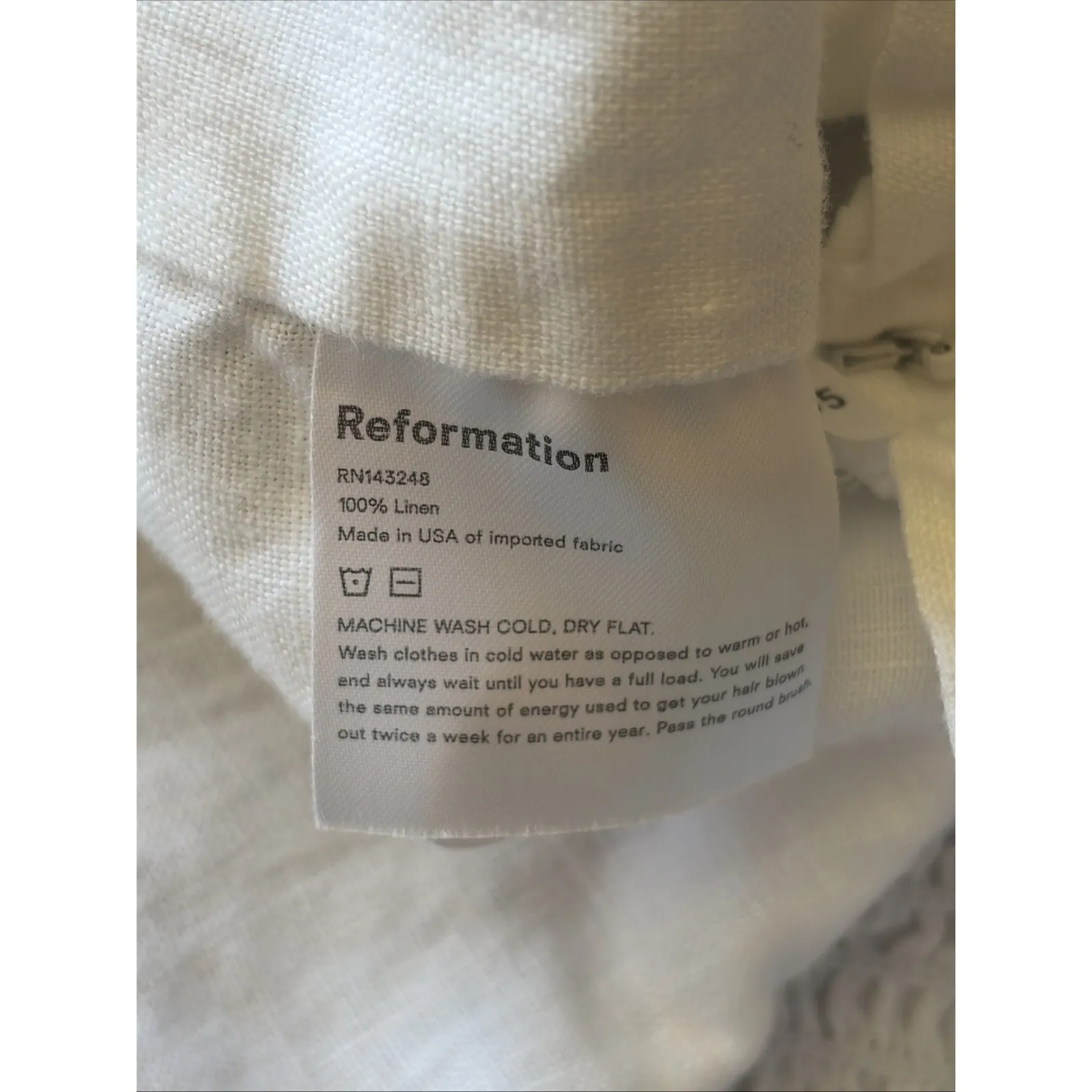 Reformation Classic White 100% Linen Square Neck Smocked Back Top Shirt Womens 6 - Image 9