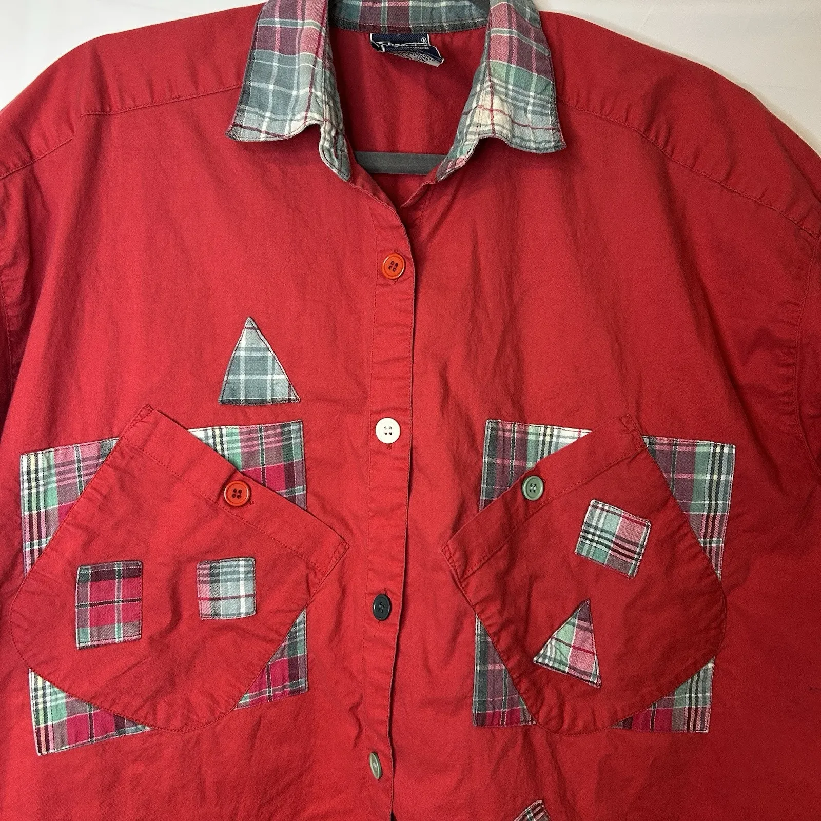 Chandni Red Oversized Button Shirt Nightshirt One‎ Size Fits Most Short Sleeve - Image 2