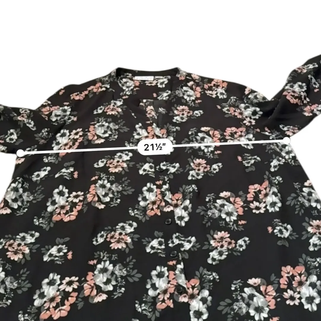 Joan Rivers Floral Blouse Women's 18W Black Pink Long Sleeve Tunic with Ties - Image 5