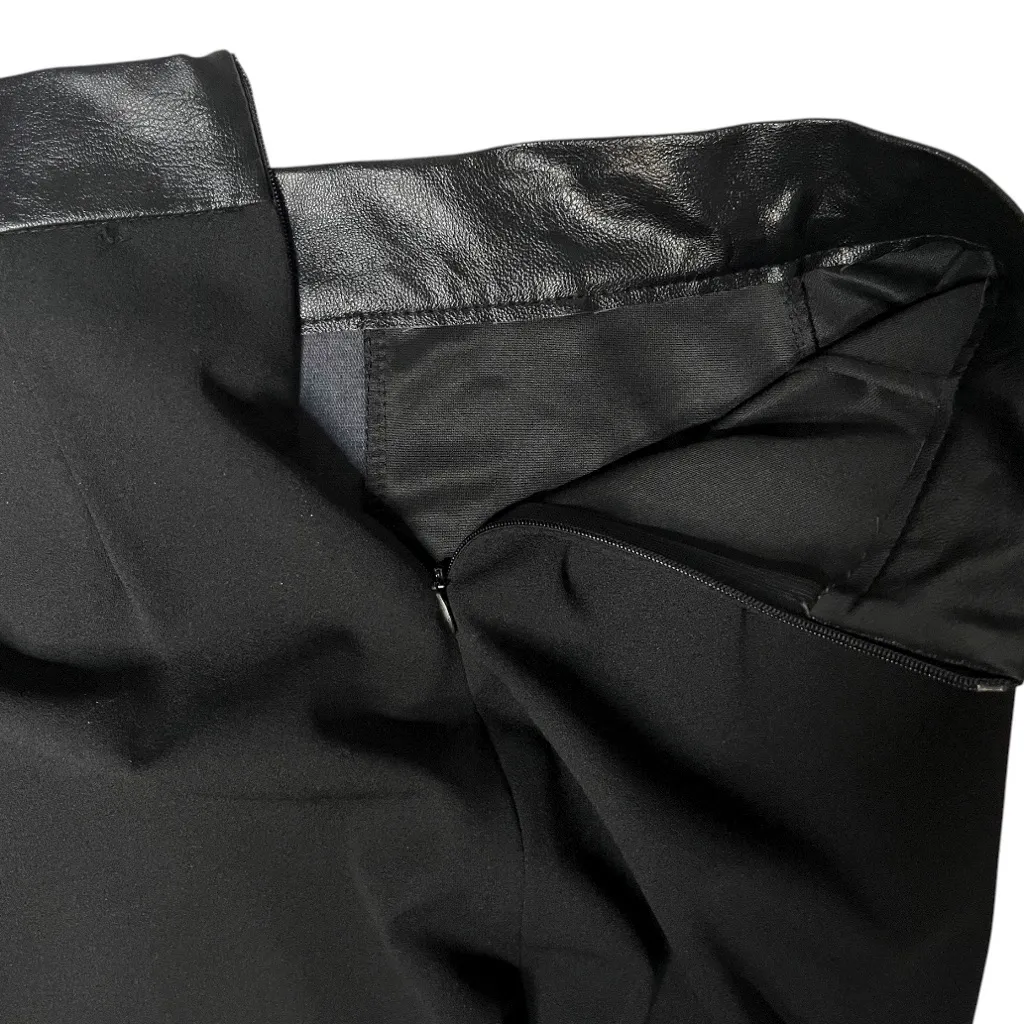 LA FEE MARABOUTEE Black Pencil Skirt Faux Leather Stretch Knit Pockets Size 36 - Image 7