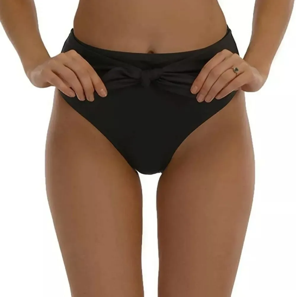 NWT LAPHEE ROSE High Waisted Black Bikini Bottom Ruched Side Bow Size Small - Image 3