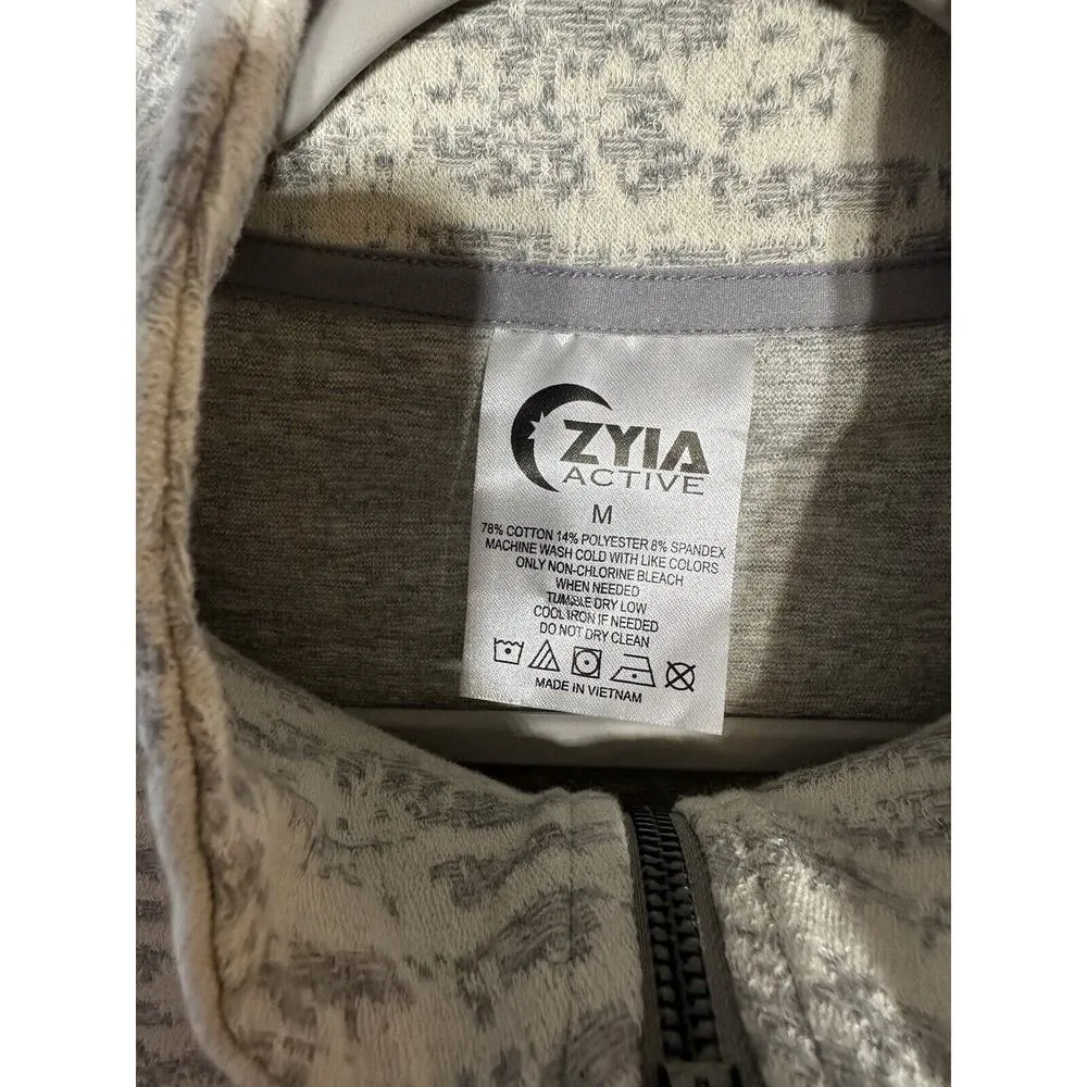Zyia Jacket Knit Full Zip Womens Medium Grey Cotton Poly Stretch Pockets Active - Image 3