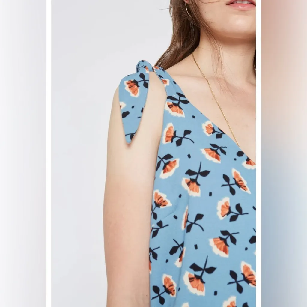 WILD PONY Size MEDIUM Floral Blue Wide Leg Jumpsuit Ivory Black Copper Brown - Image 7