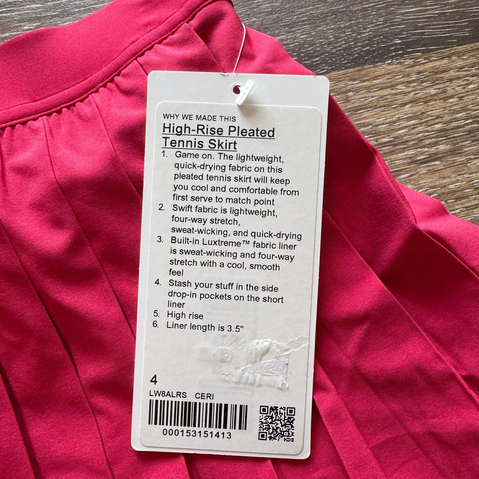 Lululemon High Rise Pleated Tennis Skirt Cherry Mist Size 4 NWT - Image 3