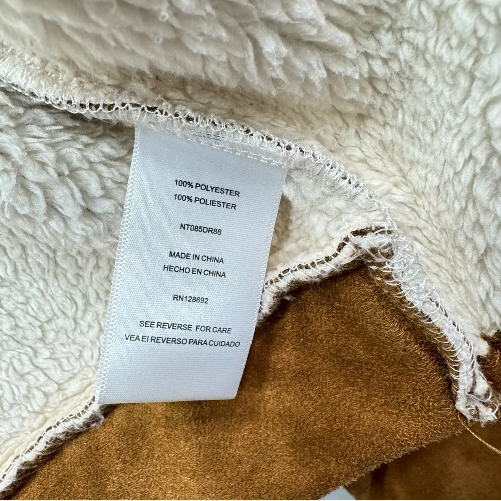 Madden NYC Brown Faux Suede & Cream Sherpa Open Front Cropped Jacket NEW Size S - Image 13