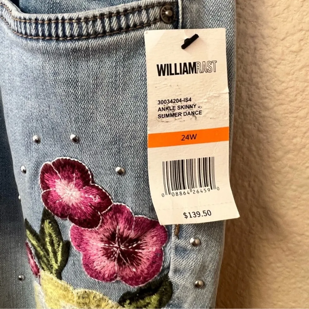 William Rast NWT Skinny Ankle Embroidered Floral Jeans Size 24W - Image 7