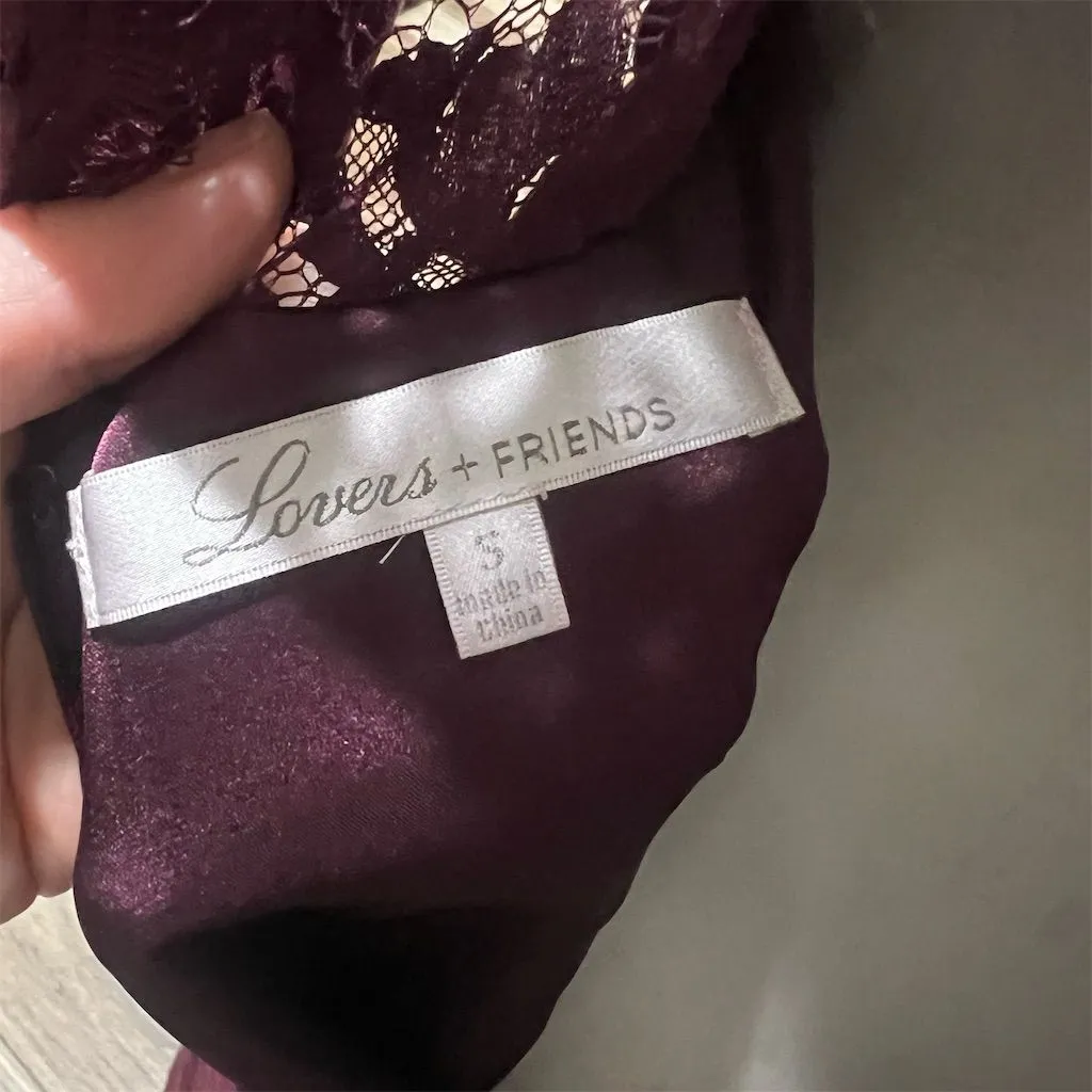 Lovers + Friends Justine Burgundy Wide Leg Jumpsuit Lace Sleeves Size XS - Image 9