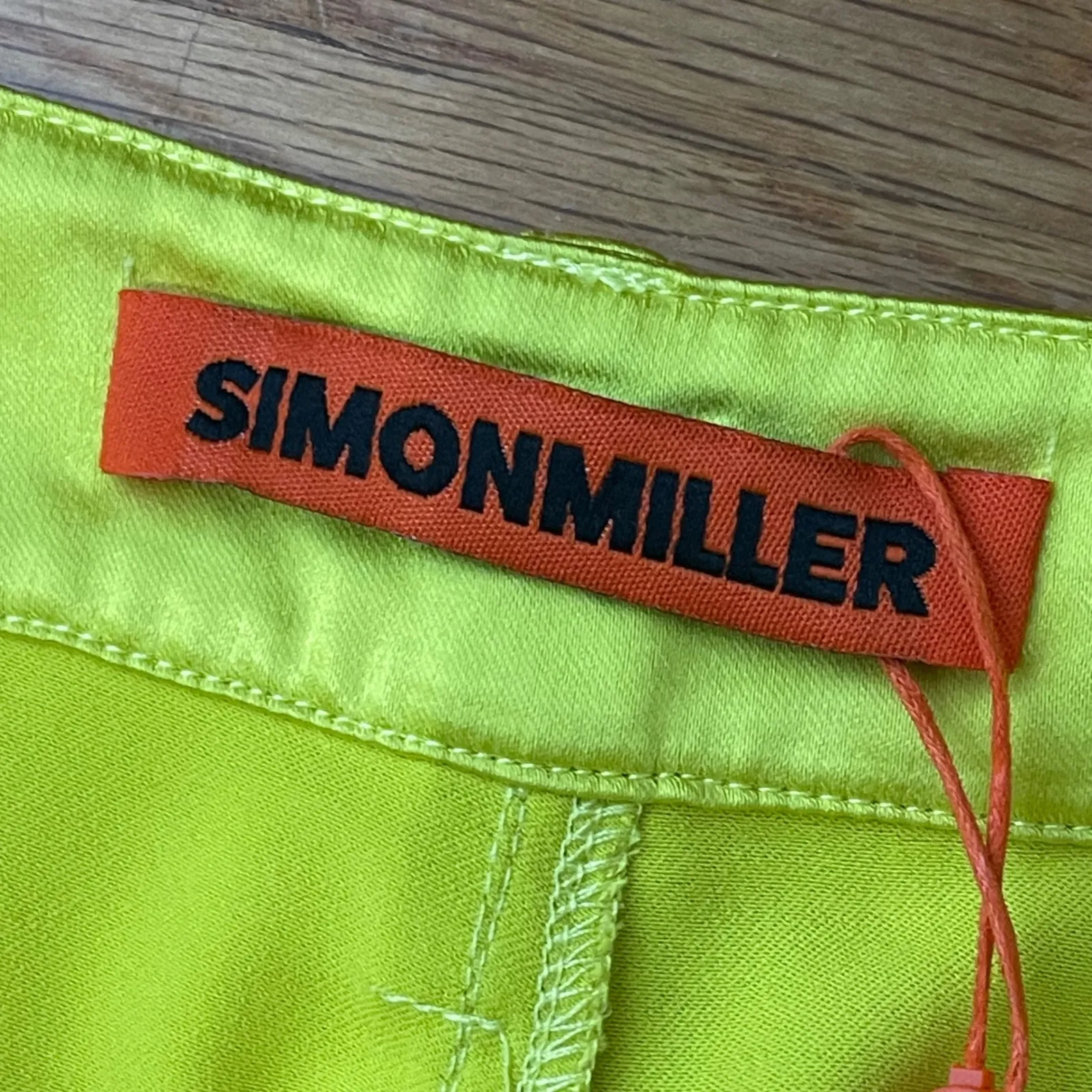 SIMON MILLER Rhodes Pants Size 2 Neon Yellow NEW Satin Cargo Designer Streetwear - Image 9