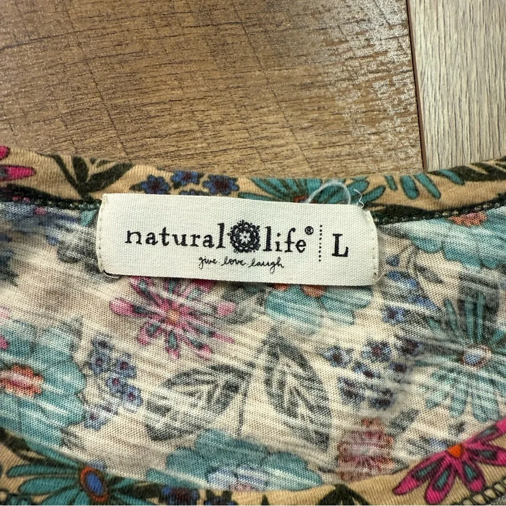 Natural Life Floral Printed 100% Cotton Tee Midi Dress Women’s Size Large Boho - Image 5