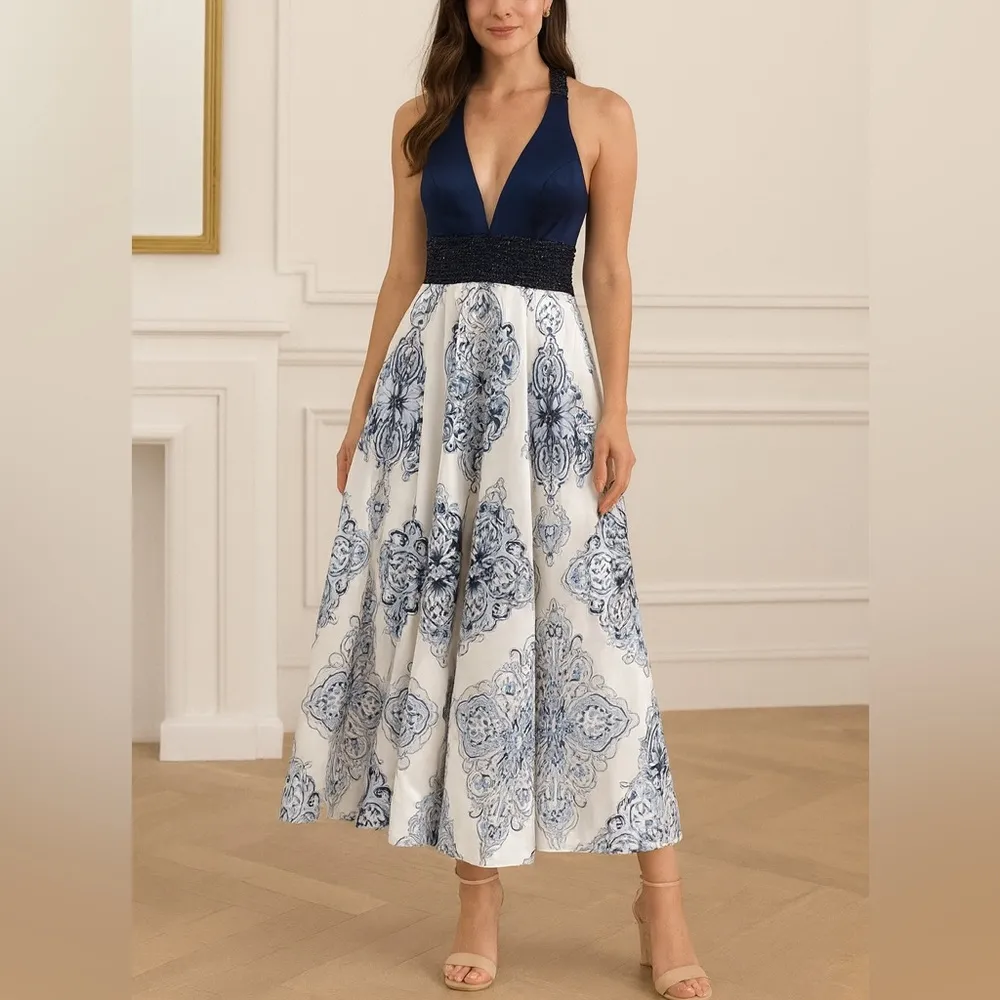 Camille La Vie Floral Halter Maxi Gown in Blue - Image 10
