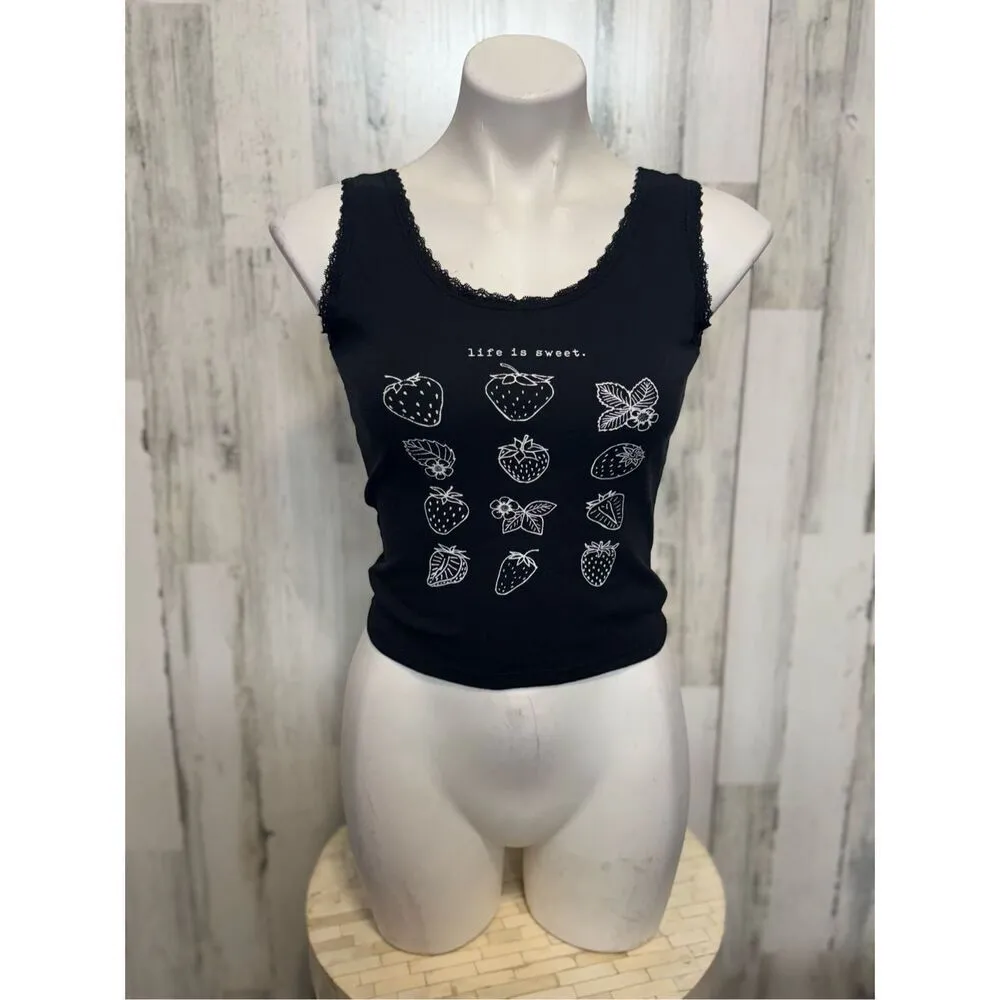 Black strawberry tank top Size M - Image 4