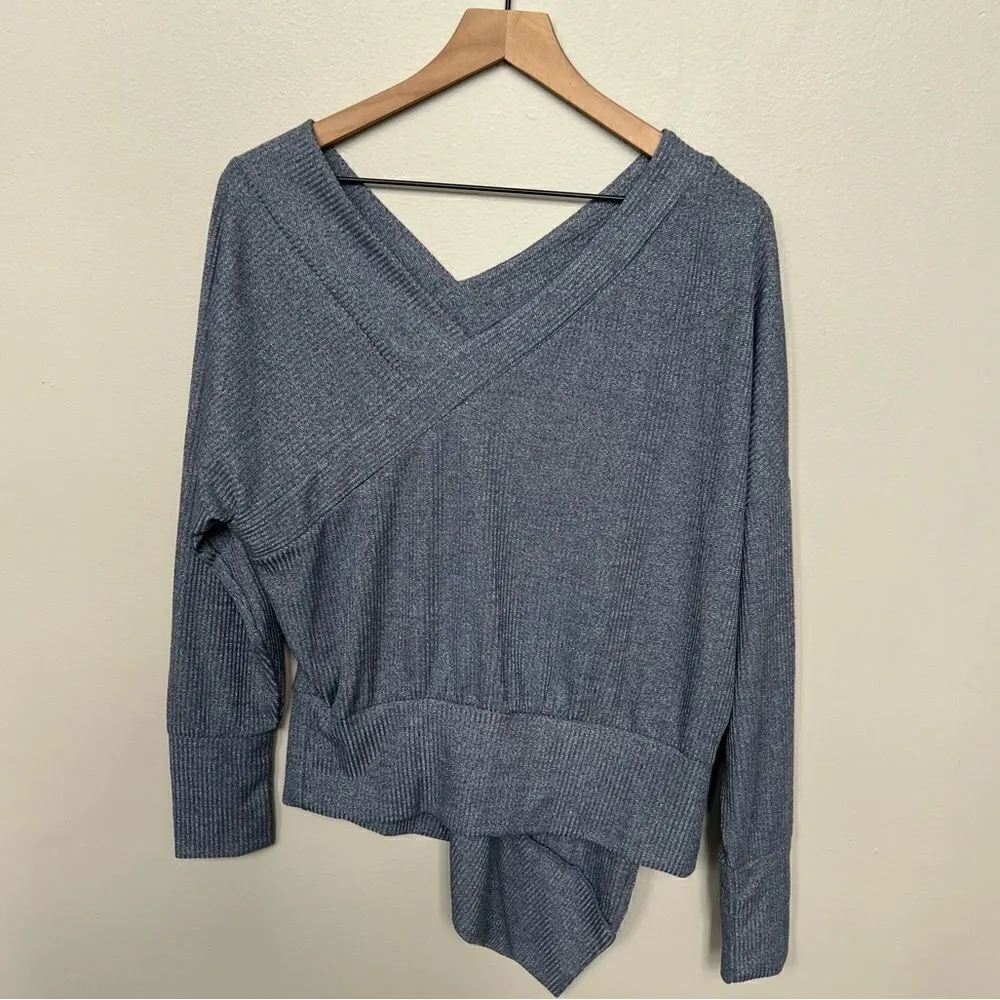 Stella & Dot Asymmetrical Ribbed Double V Sweater NWT Chambray Blue Grey Small - Image 4