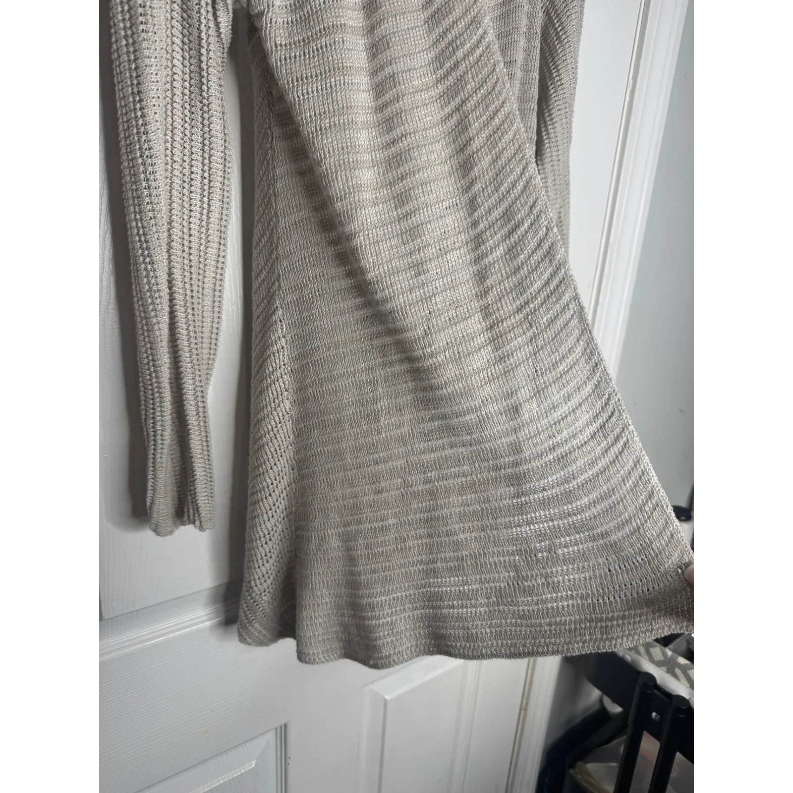 Eileen Fisher Open Front 100% Linen Oatmeal Cardigan Size Small Lagenlook - Image 5