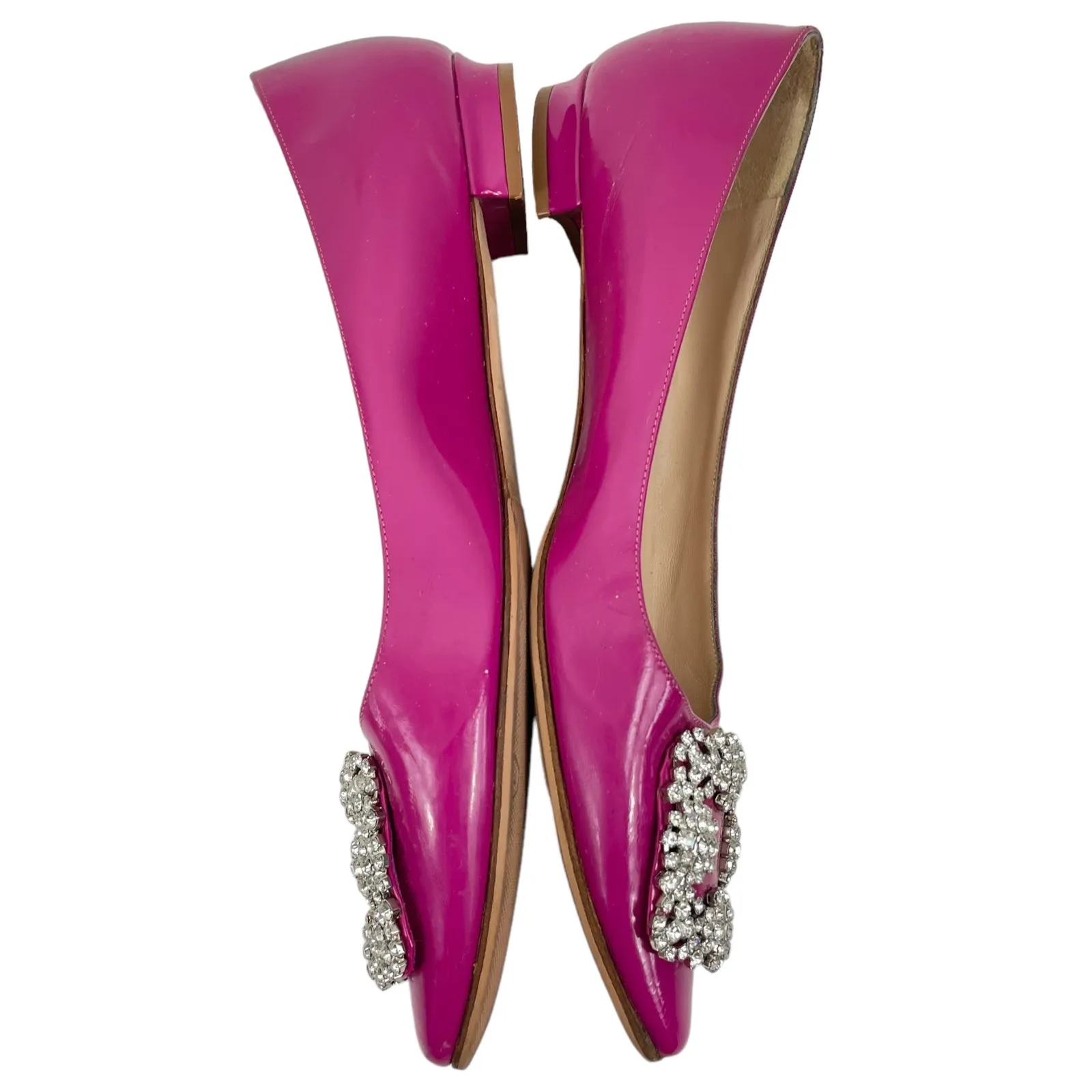 Manolo Blahnik Pink Hangisi Pointed Toe Patent Leather Flats Size 38 - Image 8