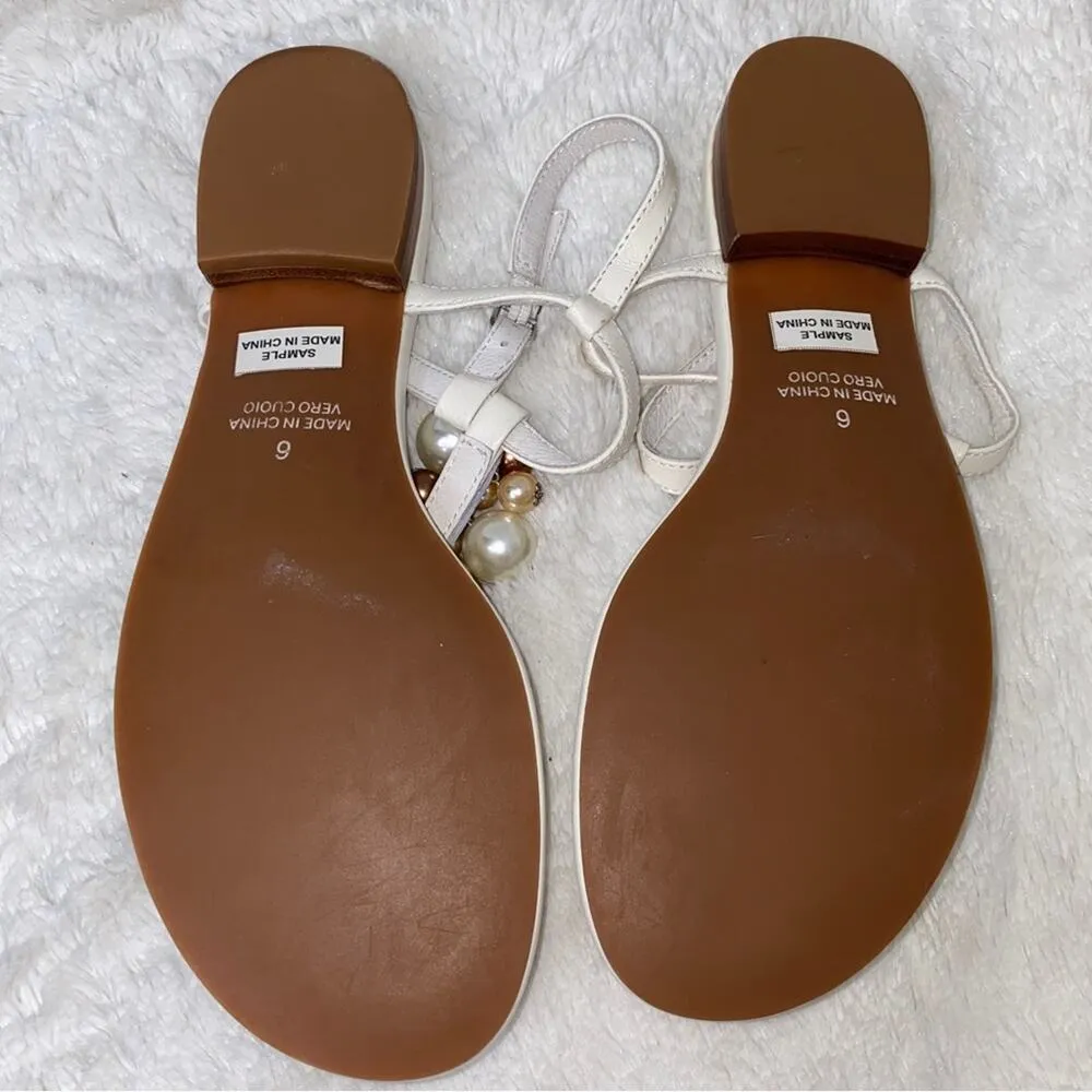 Koko & Palenki Boutique Brand White Pearl Beaded Summer Sandals Flats Size 6 - Image 3