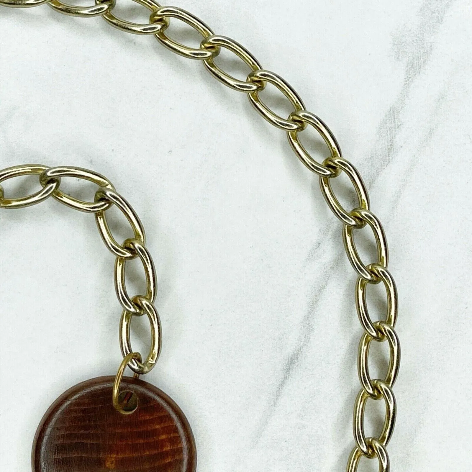 Gold Tone Chain Link Belt Wood Charm Y2K Festival XS/Small (XS/S) ✨ - Image 7