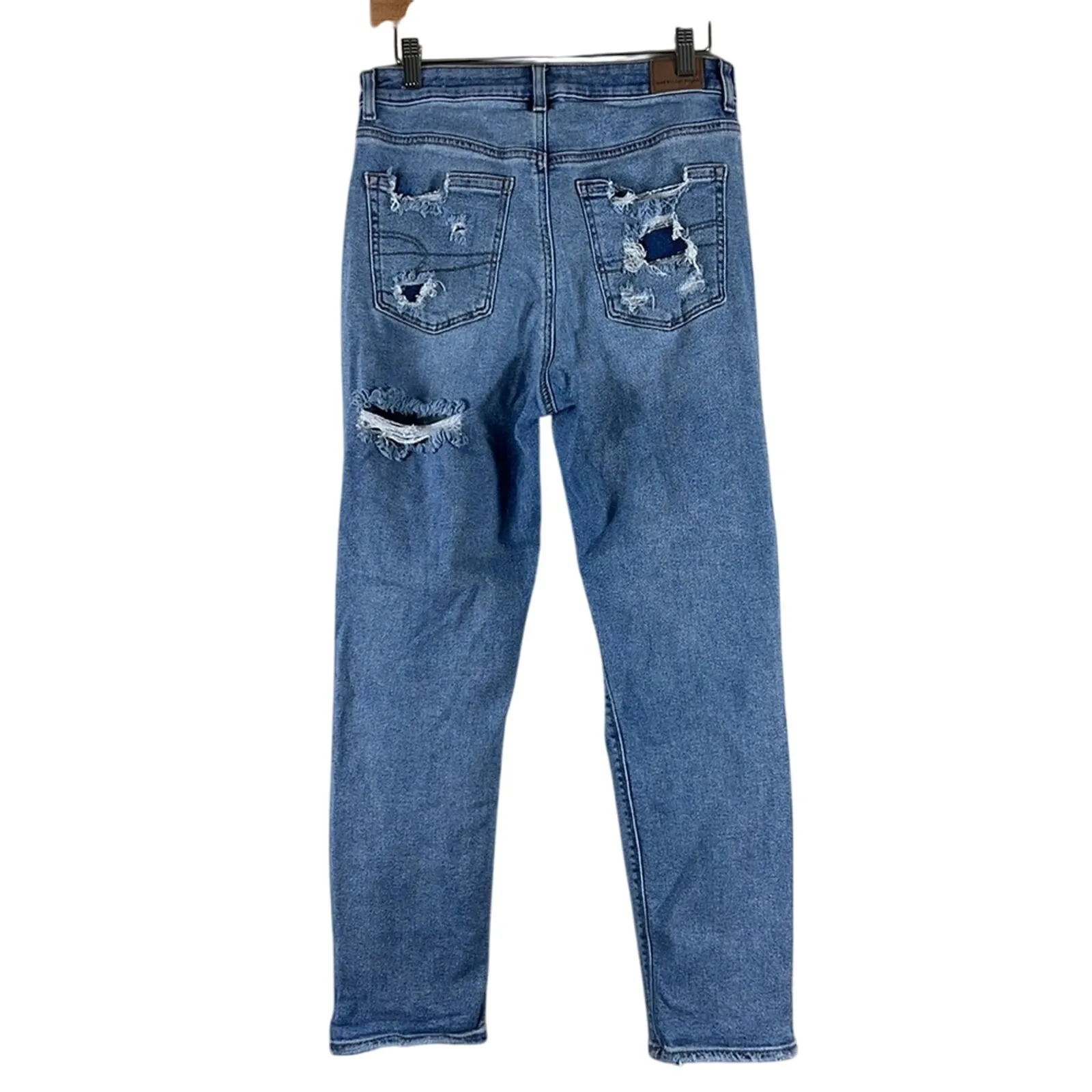 American Eagle Mom Jeans Womens 8 Light Wash High Rise Distressed Stretch Y2K - Image 5