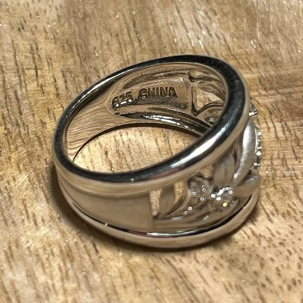 Floral CZ Band 925 Sterling Silver Ring - Image 8