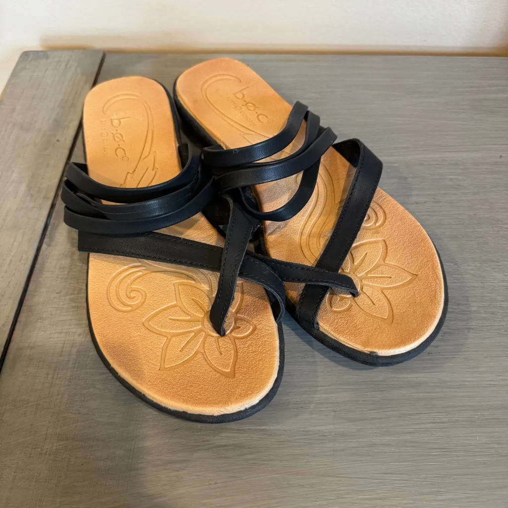 B.O.C. Sz 9 Alisha Black‎ Sandals Strappy Thongs Slides Born Concept Cushioned Black - Image 3