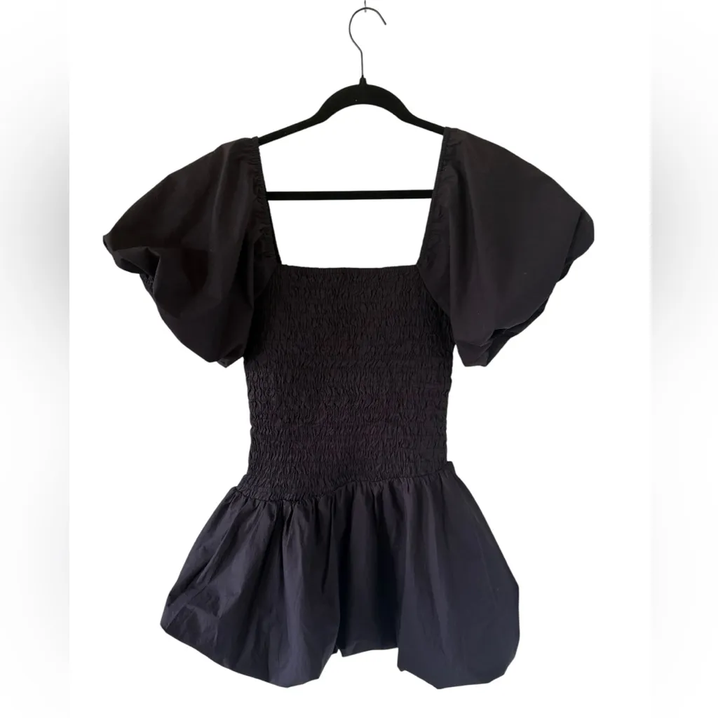 Loveshackfancy Asa Puff Sleeve Bubble Hem Mini Dress Black - Image 8
