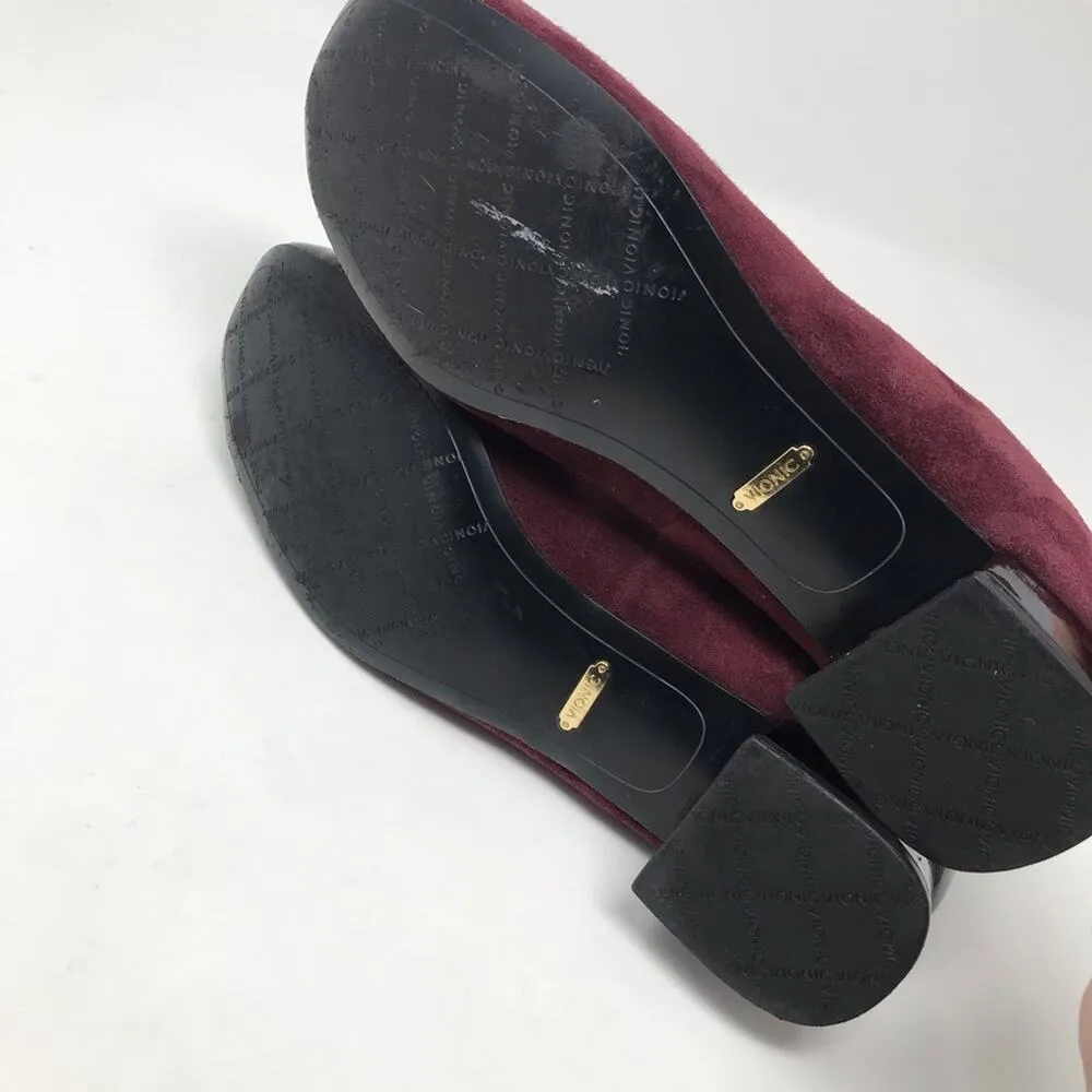 Vionic Daphne Suede Patent Block Heel Bow Low Pump Shoes Merlot Black Burgundy 8 - Image 8