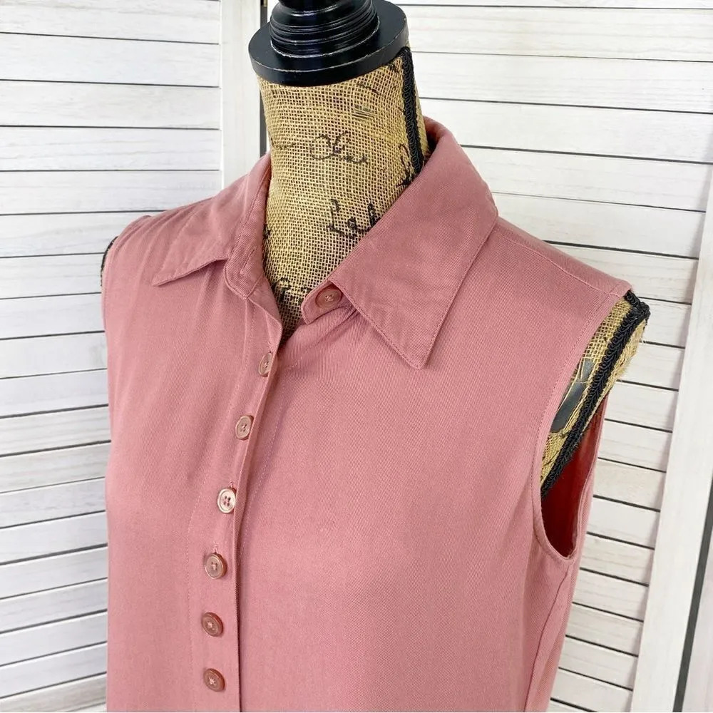 Simply Noelle Sleeveless Button Front Split Seam Tunic Shirt Mauve‎ Pink Small - Image 6