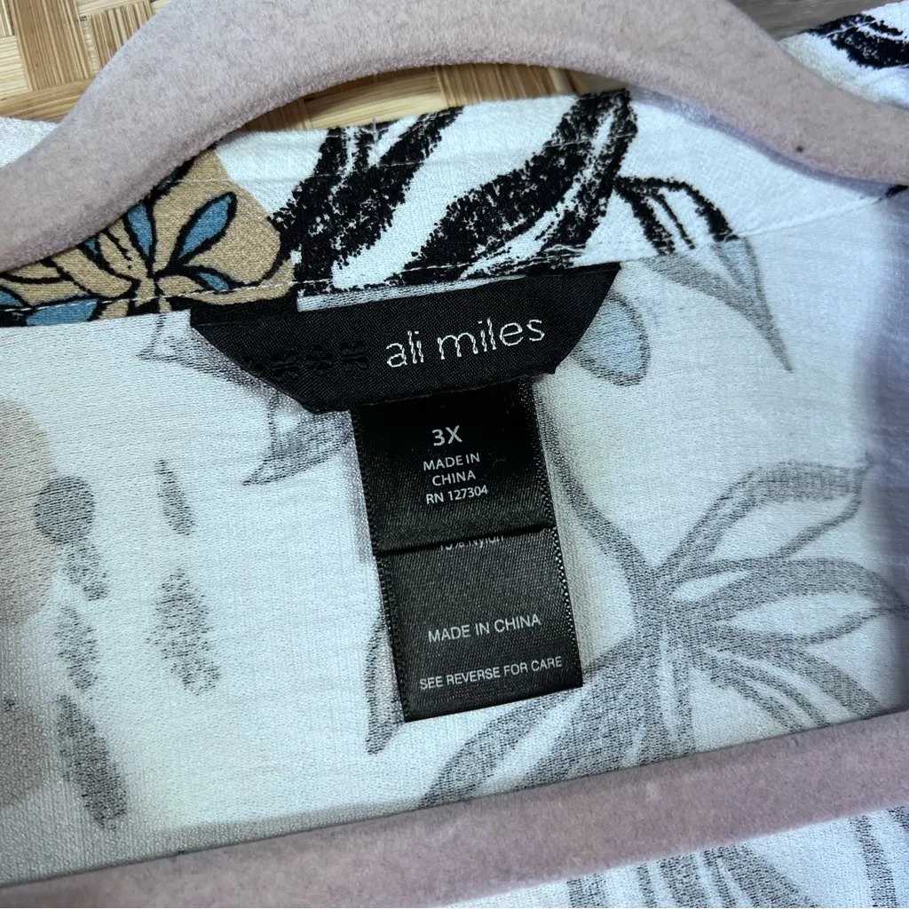 Ali miles floral art to wear Lagenlook button down shirt quarter sleeve White Size 3X - Image 2