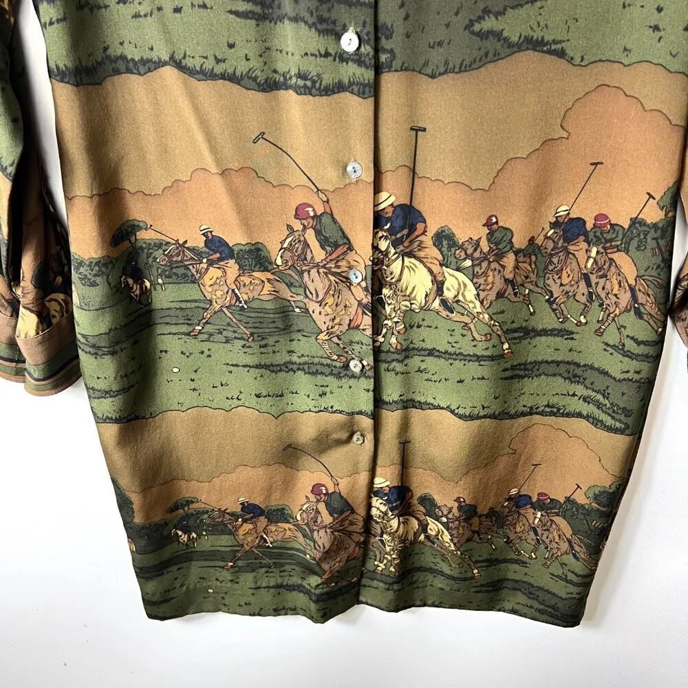 Vintage Lauren‎ Ralph Lauren 100% silk equestrian button up dress women’s size 8 - Image 4