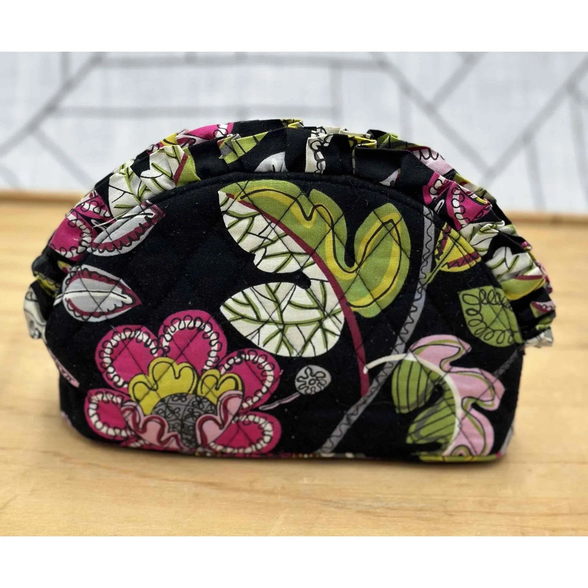 Vera Bradley Floral Cosmetic Bag Zip Closure Black - Image 3