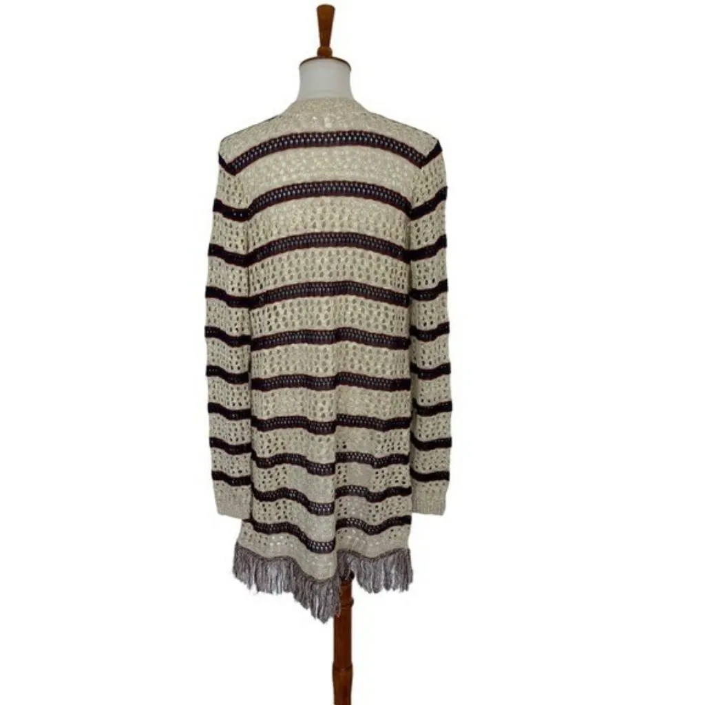 Say What New‎ York Boho Crochet Fringe Open Front Cardigan Sweater Large Cream - Image 5