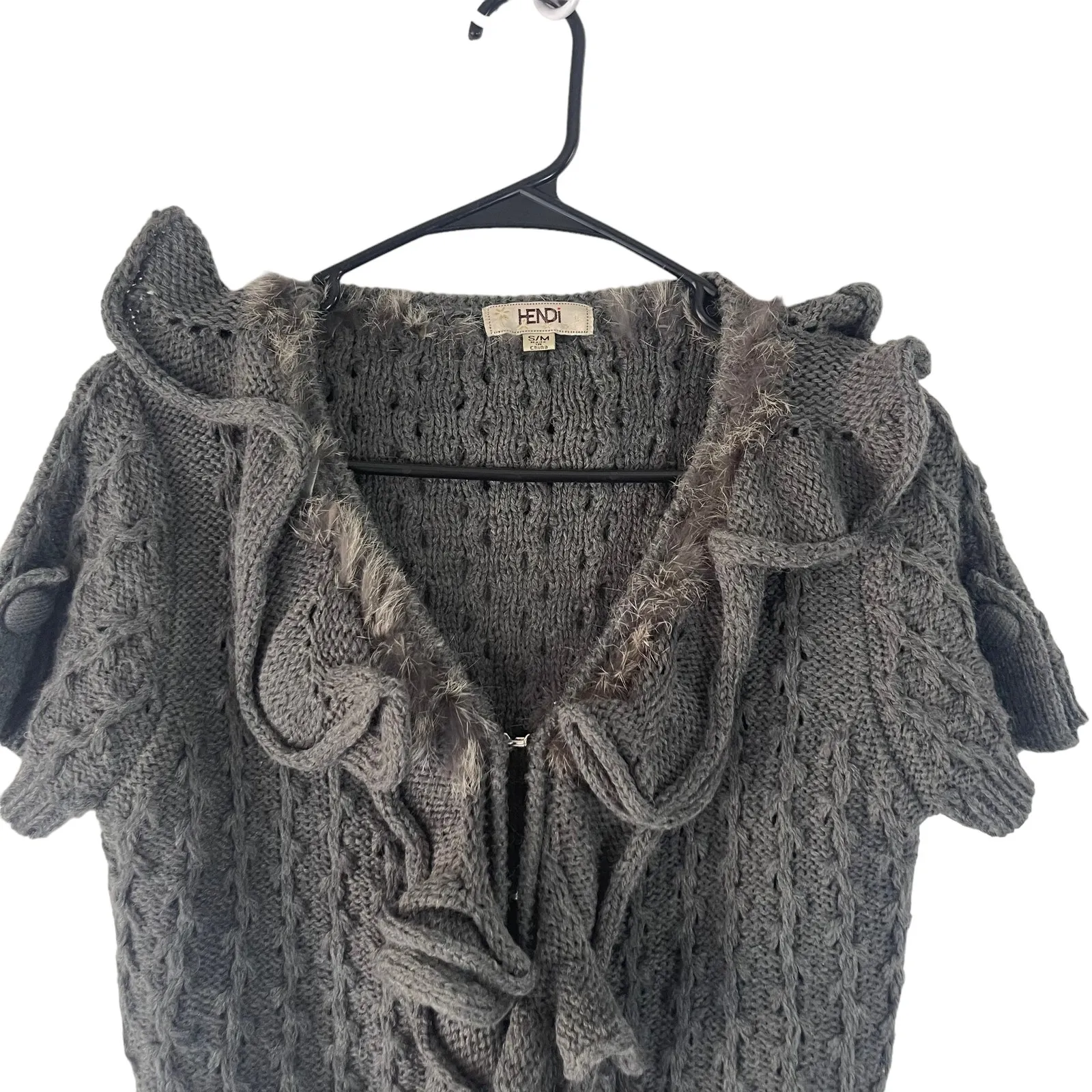 Hendi Sm Grey Wool Ruffle Knit Academia Sweater Cottage Coquette Feminine‎ Fairy - Image 2