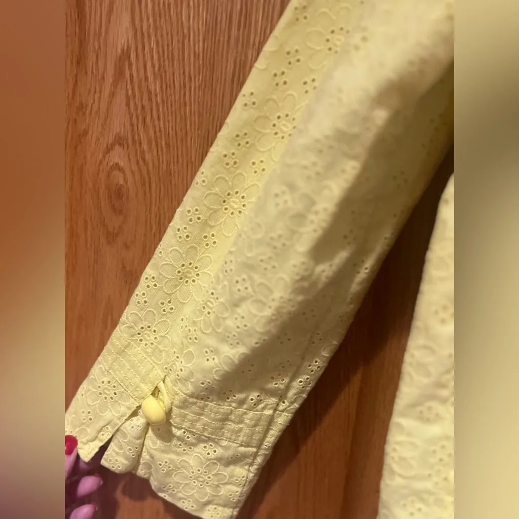 Elevenses Anthropologie Rouleau Button Yellow Floral Eyelet Lace Peplum‎ Jacket - Image 8