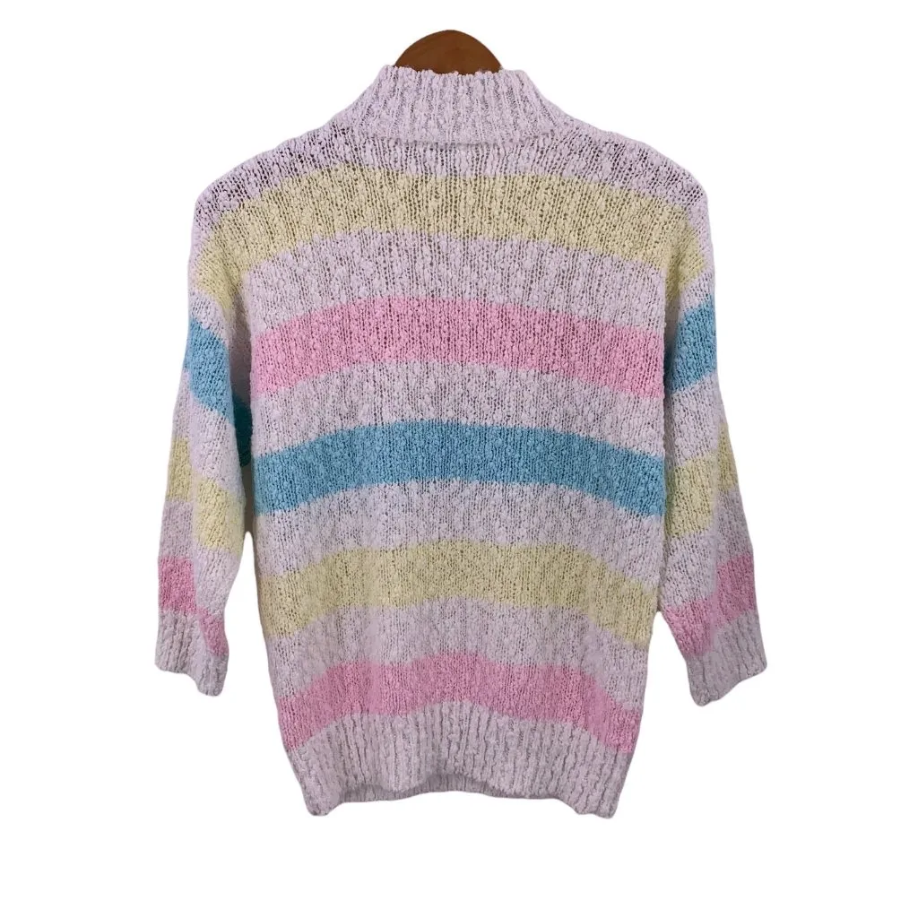Vintage 80's MISTER NOAH Pastel Stripe Acrylic Boucle Sweater Size Medium Blue - Image 5
