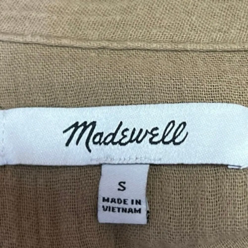Madewell Lightspun Khaki Tan Button Down Up Cotton Gauze Shirt Blouse Top S - Image 3