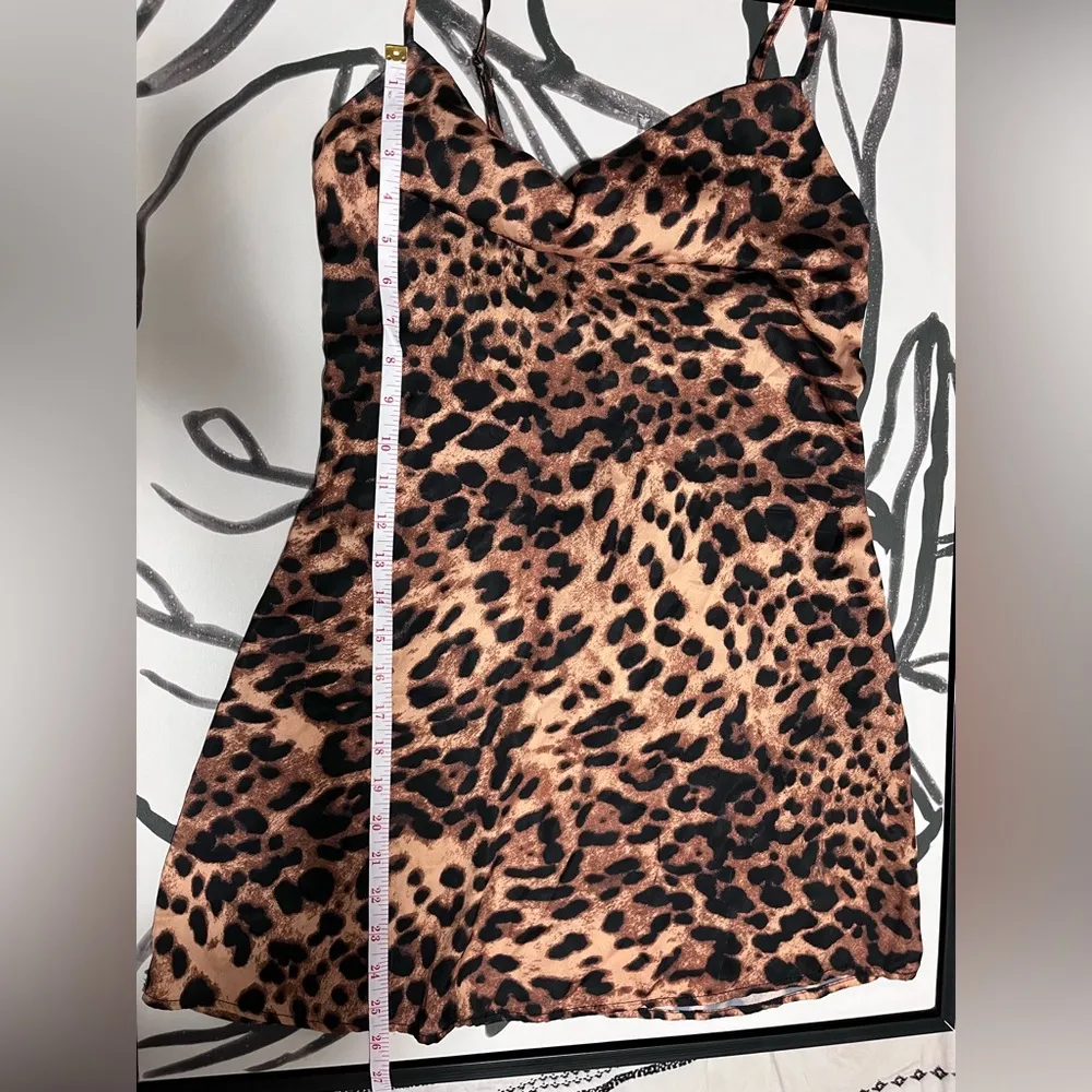 Silky Satin Leopard Print Dress Adjustable Spaghetti Straps. Women’s Size S EUC Brown - Image 5