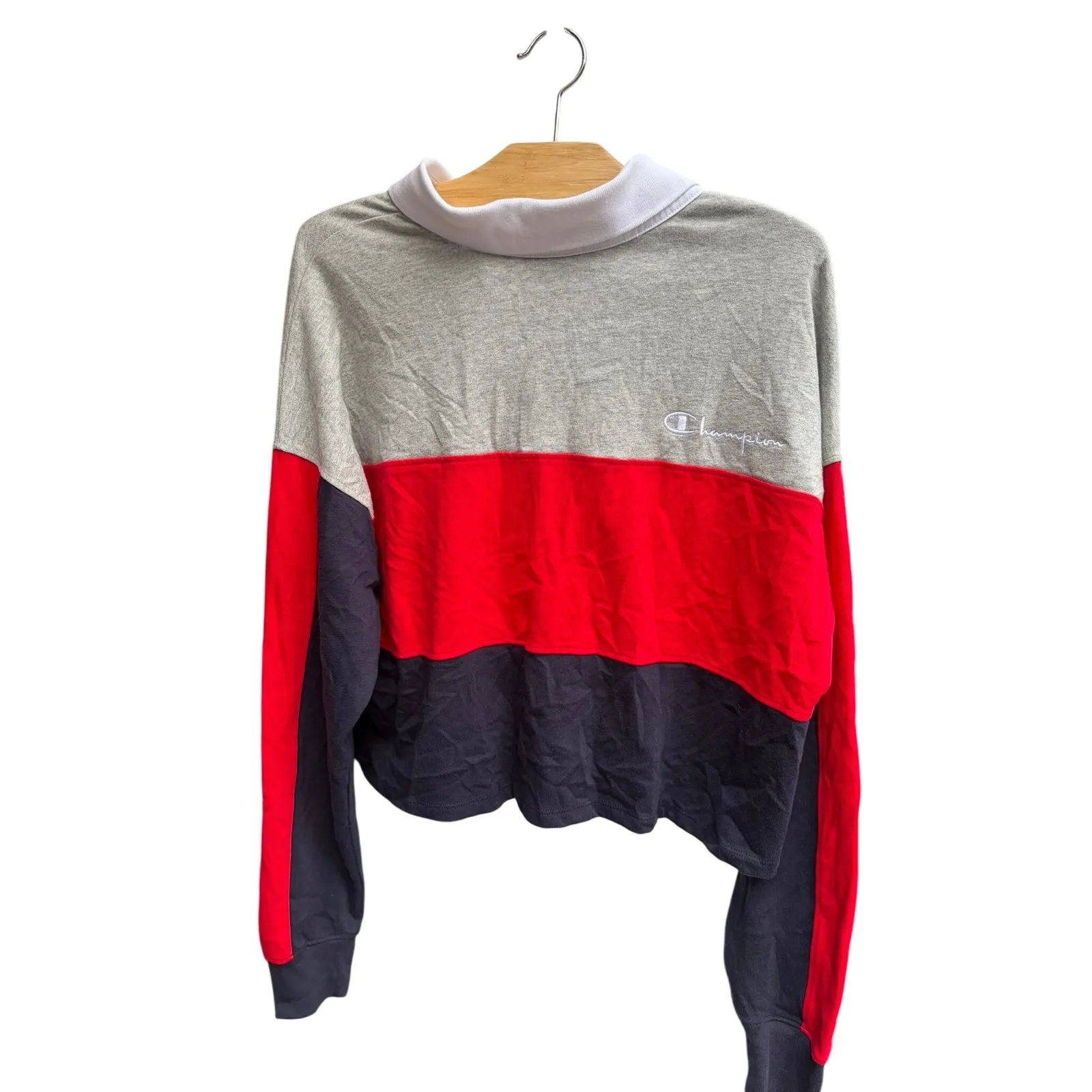 Champion Women's Large Rugby Shirt Crop Top Long Sleeve Color Block Collegiate - Image 2