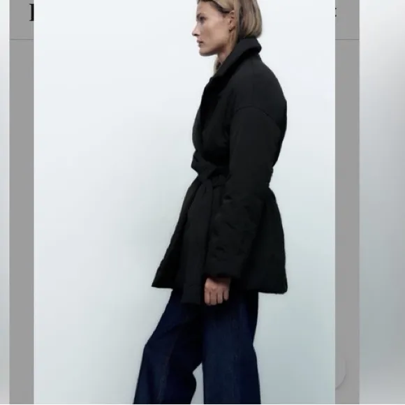 Zara NWT black belted tie belt puffer jacket coat - Image 3