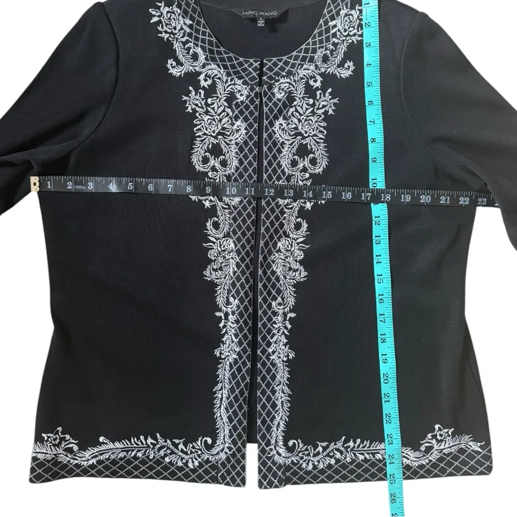 Ming Wang Black Embroidered Cardigan Size Large Luxury Feminine - Image 4