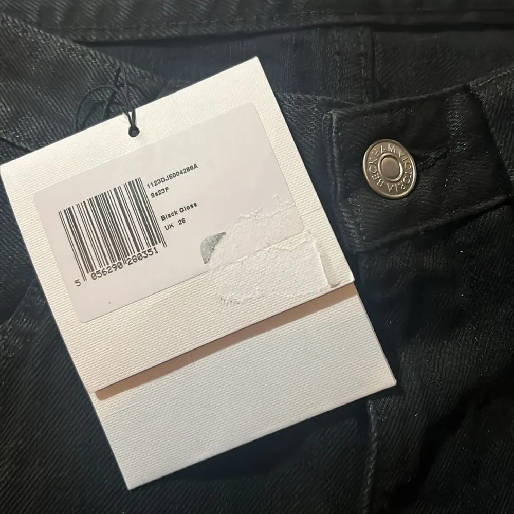 Victoria Beckham Edie Coated High-Rise Flared Jeans in Black, NWT, UK Size 26 - Image 8