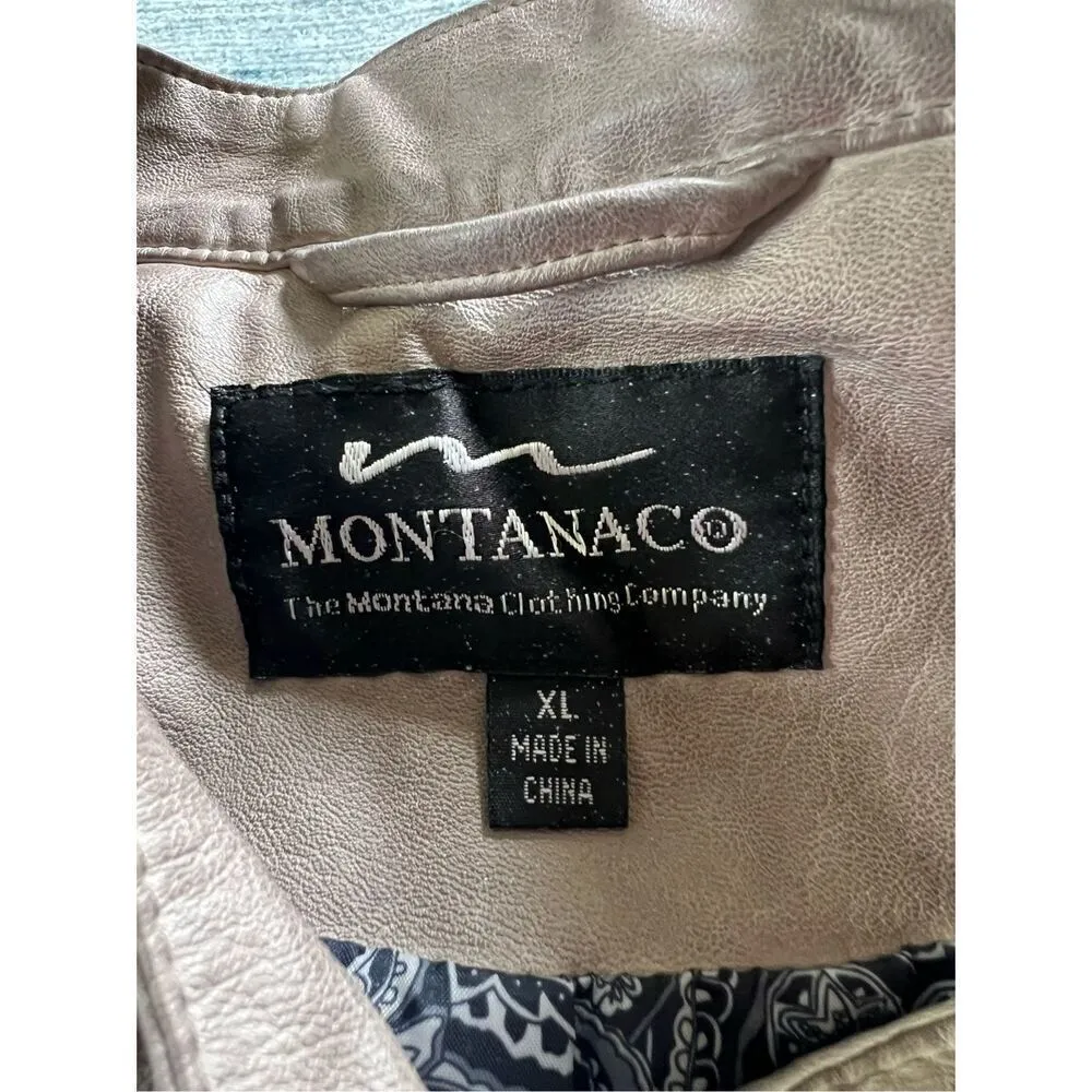 Montanaco Tan Brown Faux Leather Moto Style Jacket with Cabled Panel Inserts XL - Image 3