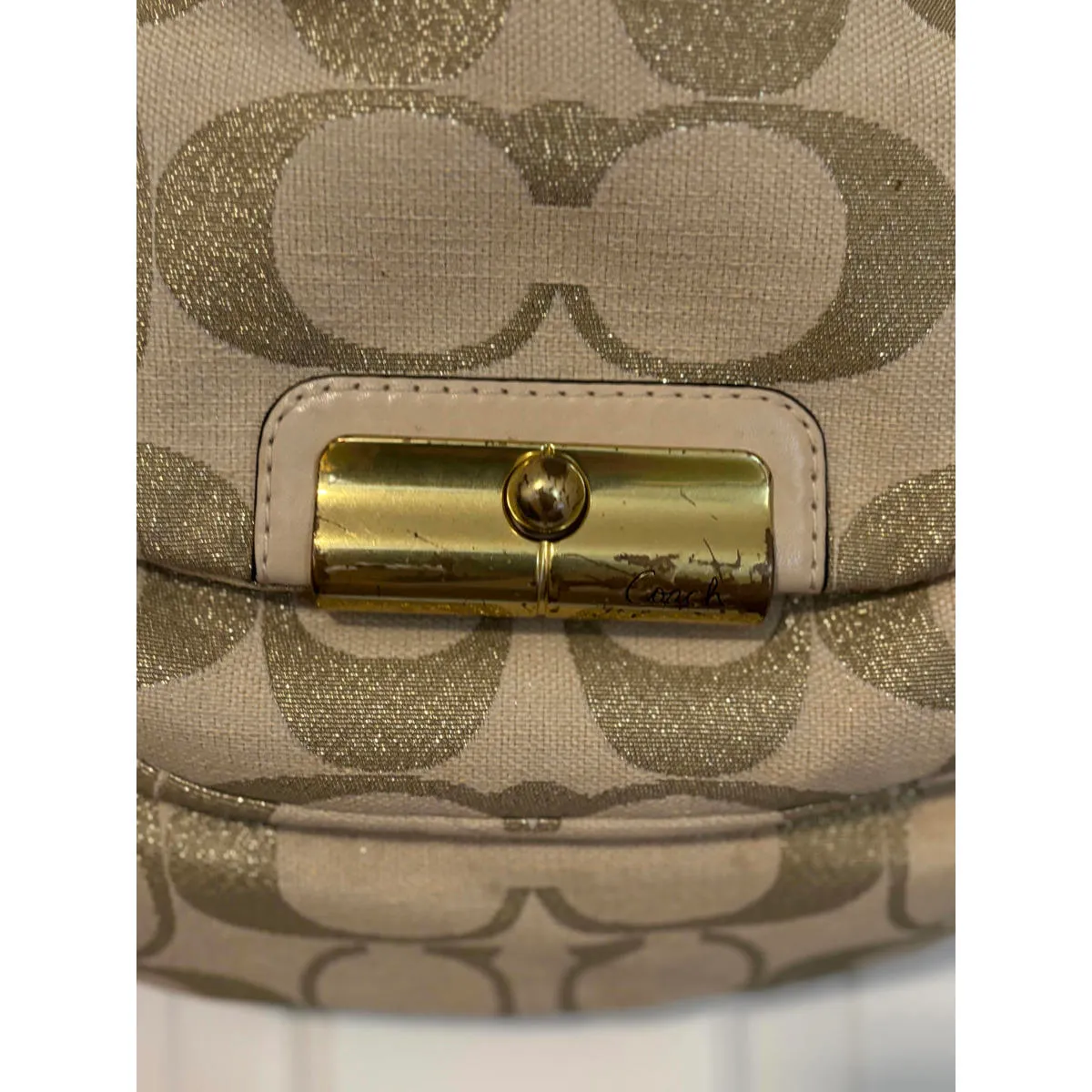 COACH Kristin Lurex Champagne Woven Hobo Shoulder Bag Purse - Image 4