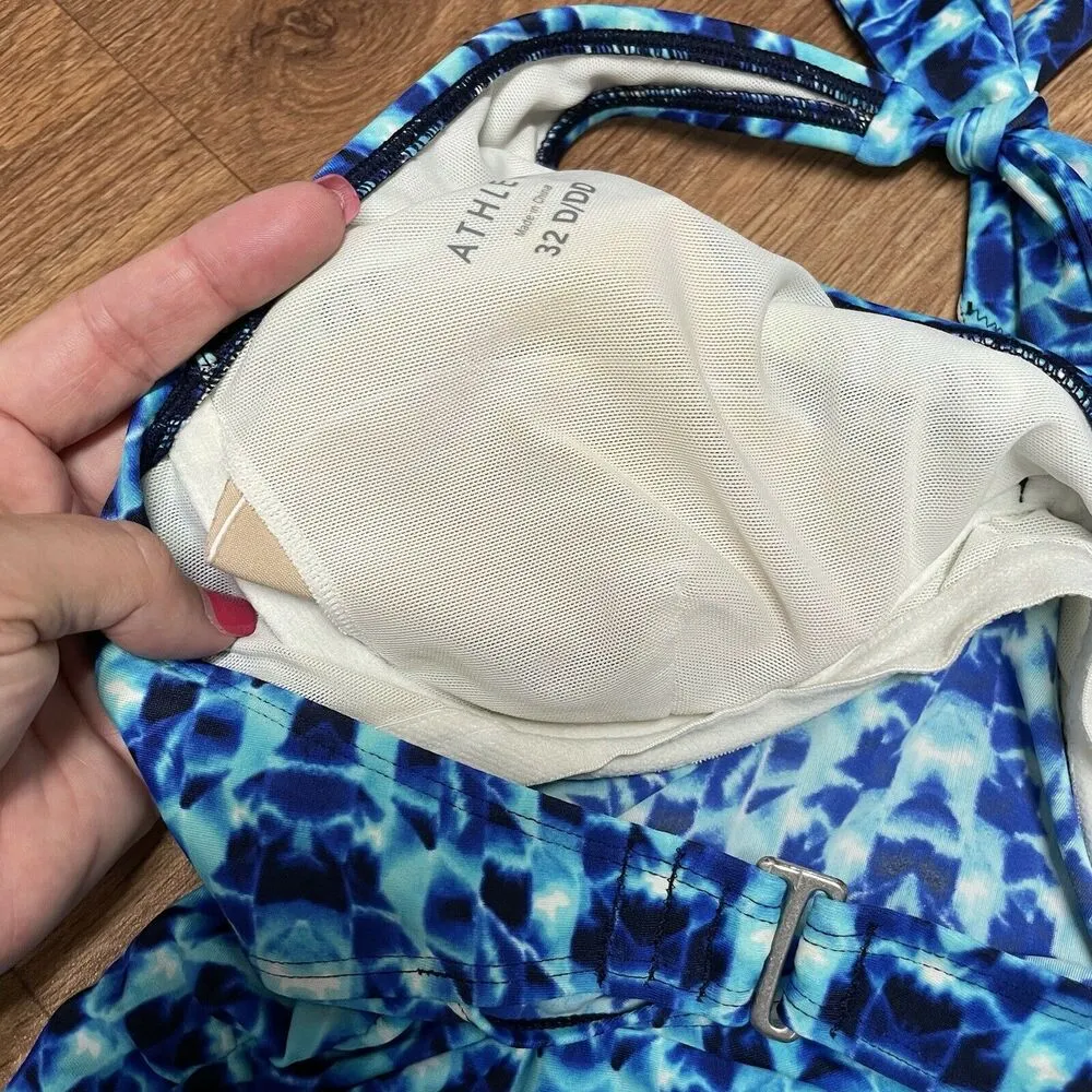 Athleta Tara Halter Tankini Top Blue Tie Dye Size 32D/DD Small Swim Suit Modest - Image 7