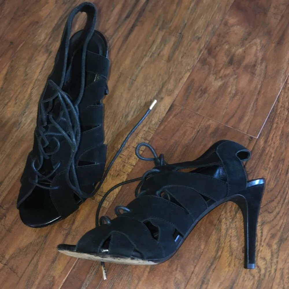 (REVOLVE $295) JOIE Raquel Lace Up Heels Black Witchy Whimsy Fairy Goth 38.5 8.5 - Image 2