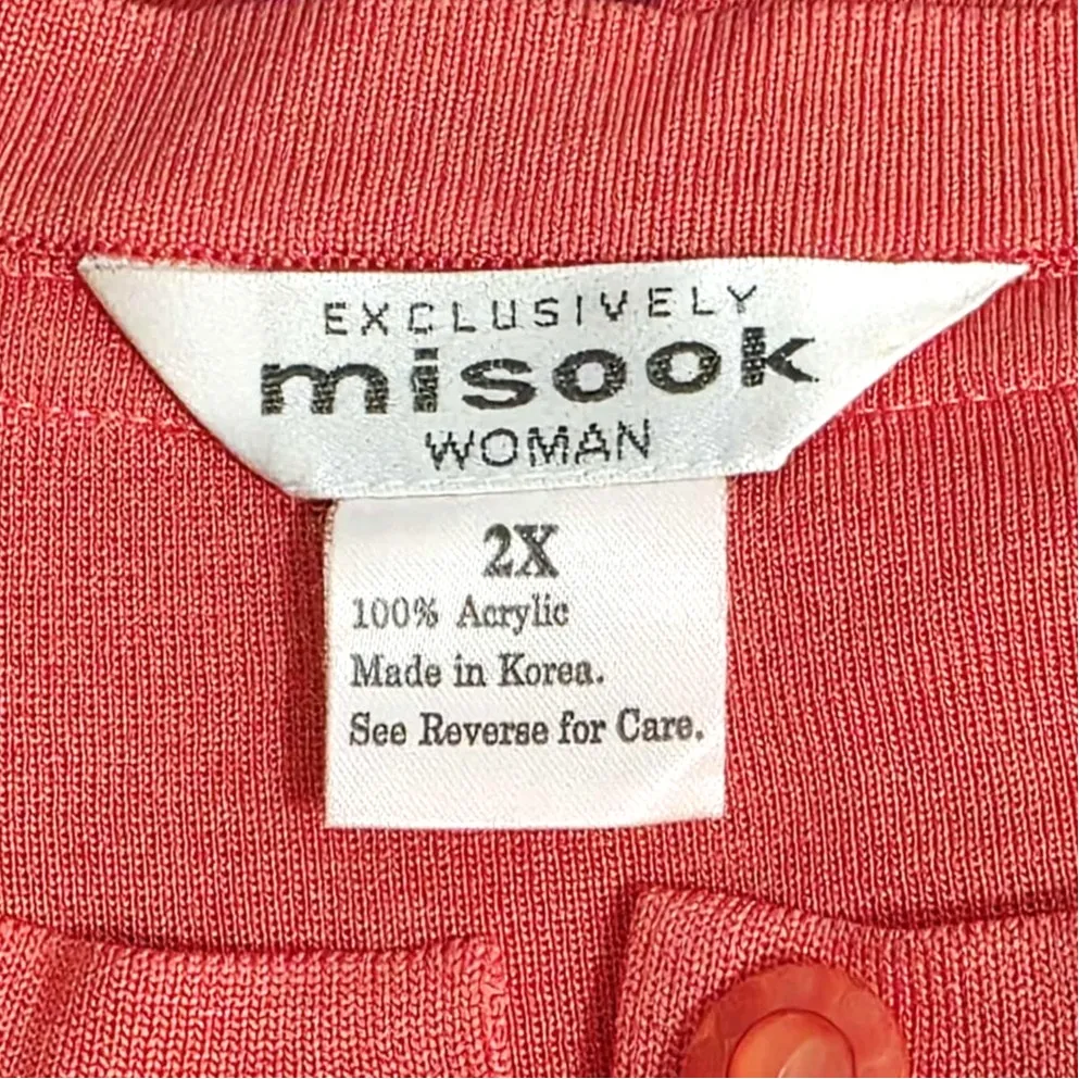 Misook Long Sleeve Embroidered Knit Button Up Cardigan Sweater Pink Plus Size 2X - Image 3