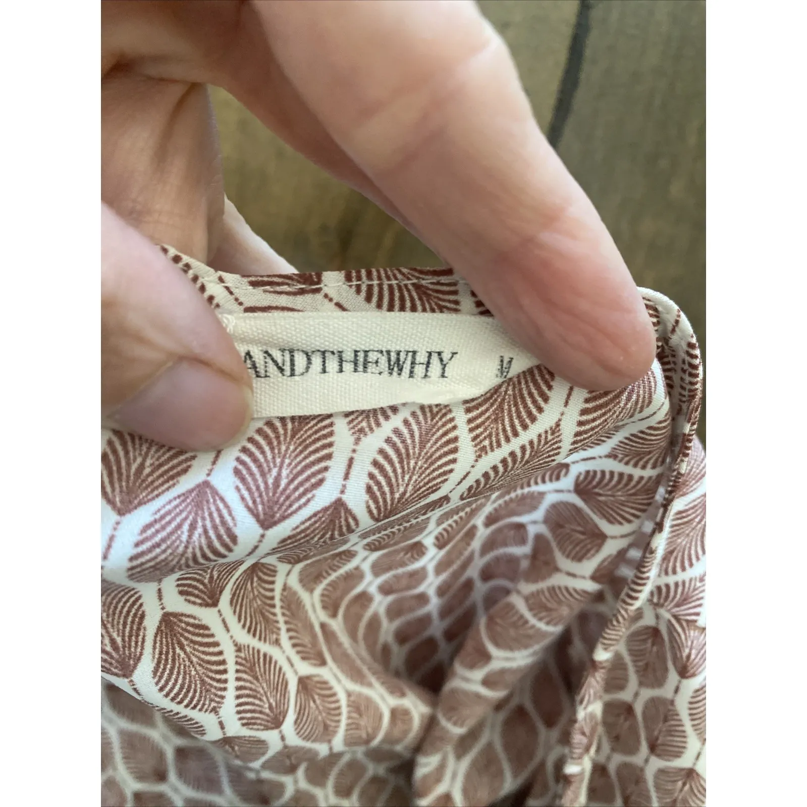 AndTheWhy Deep V Neck Leaf Pattern Maxi Dress‎ Medium Smocked Waist Retro Trad - Image 9