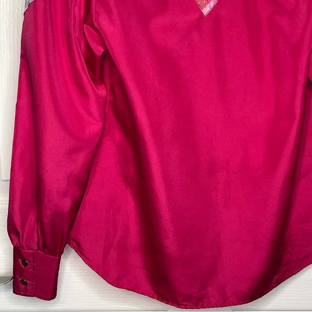 Vintage Roper Western Button Up Shirt Sz S Shoulder Pads Puff Sleeves Hot Pink - Image 10