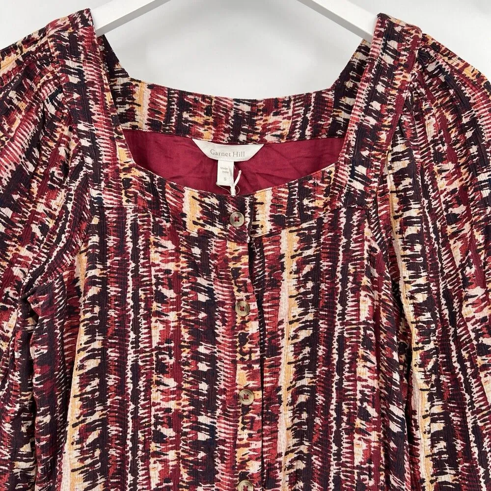 Garnet Hill Jardin‎ Crepe Dress Firesmoke Stripe A-line 3/4 Sleeves Size Small - Image 4