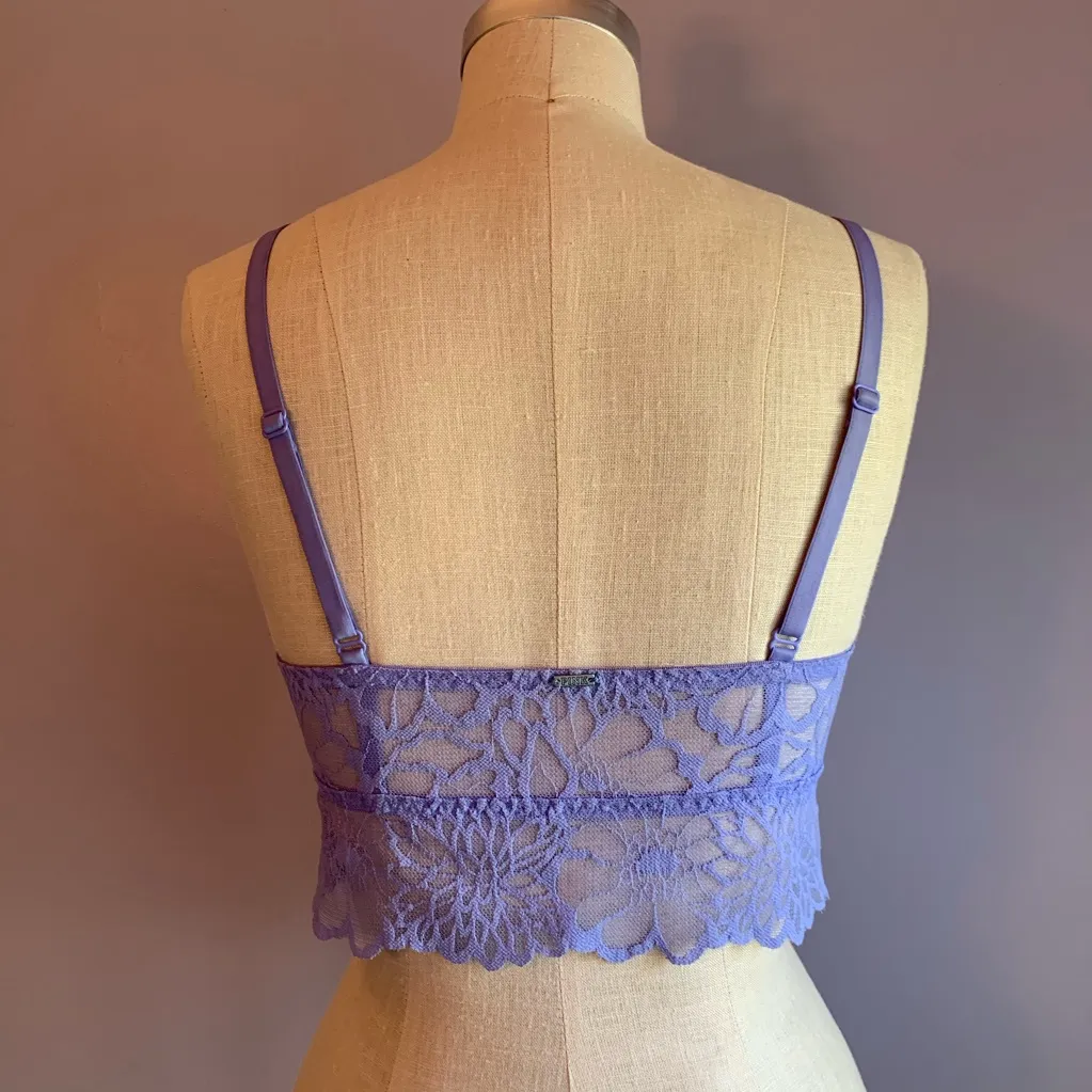 Pink Victoria Secret fairycore V neck lavender lace bralette adjustable straps M - Image 3