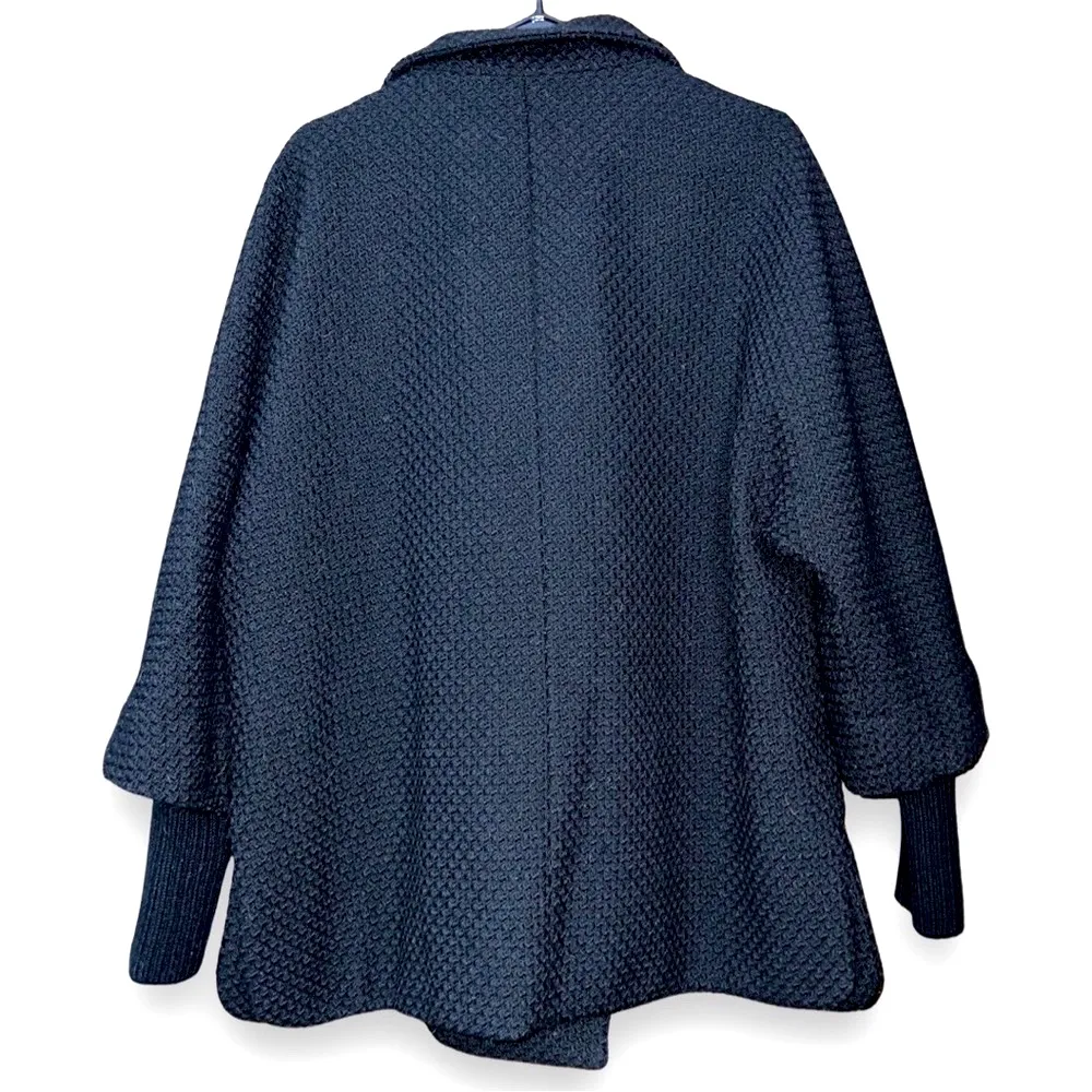 Calvin Klein Peacoat Black Asymmetrical Coat w/Knit Sleeves Size 10 Oversized - Image 8